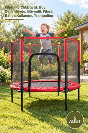 5 Adet Trambolin – Fileli 140 CM Büyük Boy Çelik Gövde, Güvenlik Filesi, Bahçe Kullanımı, Trampoline