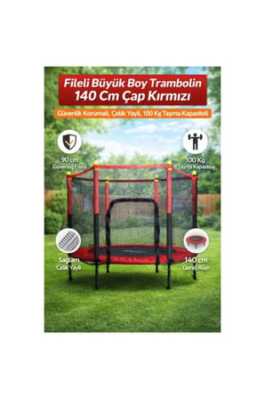 5 Adet Trambolin – Fileli 140 CM Büyük Boy Çelik Gövde, Güvenlik Filesi, Bahçe Kullanımı, Trampoline
