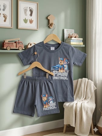 PAWPATROL BASKILI ŞORTLU YAZLIK ALT ÜST ERKEK ÇOCUK TAKIMI DAR KALIP