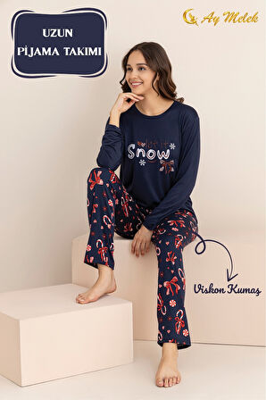Kadın Pijama Takımı Pamuklu Bisiklet Yaka Pijama