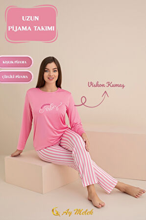 Kadın Pijama Takımı Pamuklu Bisiklet Yaka Pijama