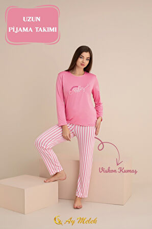 Kadın Pijama Takımı Pamuklu Bisiklet Yaka Pijama