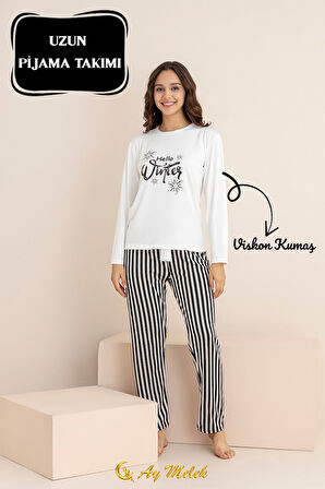 Kadın Pijama Takımı Pamuklu Bisiklet Yaka Pijama