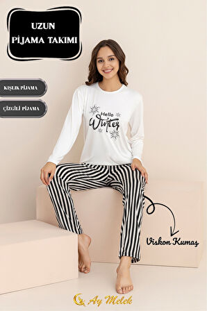 Kadın Pijama Takımı Pamuklu Bisiklet Yaka Pijama