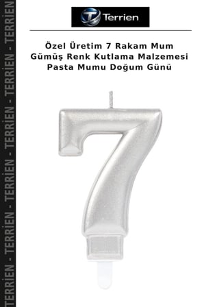 Özel Üretim 7 Rakam Mum Gümüş Renk Kutlama Malzemesi Pasta Mumu Doğum Günü