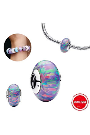 Poseidons Jewellery Işıltılı Opal Mor Gümüş Charm