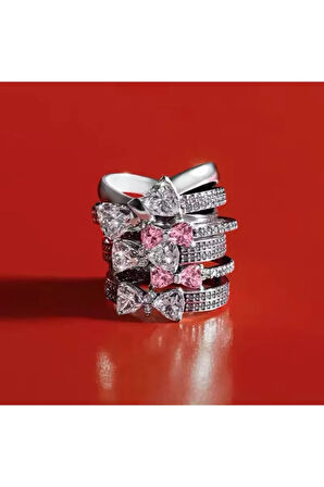 Poseidons Jewellery Işıltılı Pembe Fiyonk Yüzük