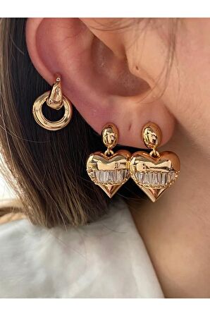 Kadın İç İçe Geçmeli Minimal Halka Altın Kaplama Kıkırdak Earcuff
