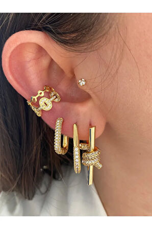 Taç Zirkon Taşlı Minimal Kadın Earcuff Kıkırdak Küpe