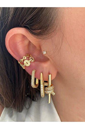 Taç Zirkon Taşlı Minimal Kadın Earcuff Kıkırdak Küpe