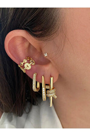 Taç Zirkon Taşlı Minimal Kadın Earcuff Kıkırdak Küpe