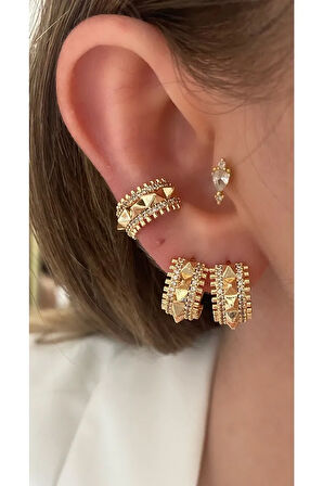Zımba Model Gold Halka Kıkırdak Küpe