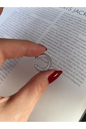 Full Zirkon Taşlı Gümüş Renk Kıkırdak Küpe