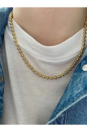 Kadın Sıralı Toplu Çelik Kararmaz Gold Kolye