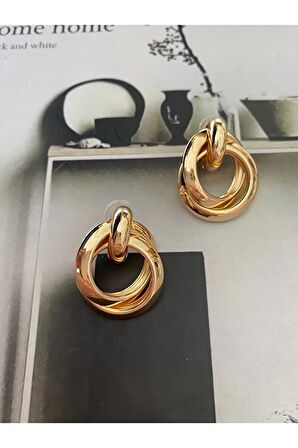 Gold Halka Iç Içe Geçmeli Küpe