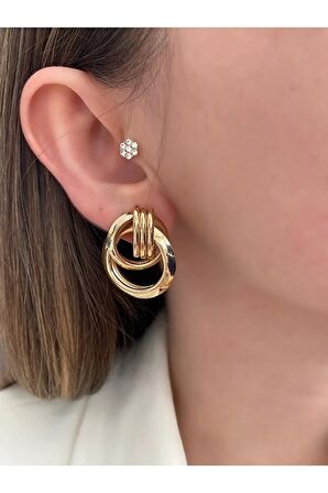 Gold Halka Iç Içe Geçmeli Küpe