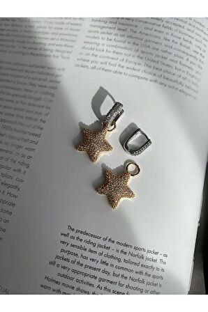 Zirkon Taşlı Yıldız Sallantılı Küpe Çifti