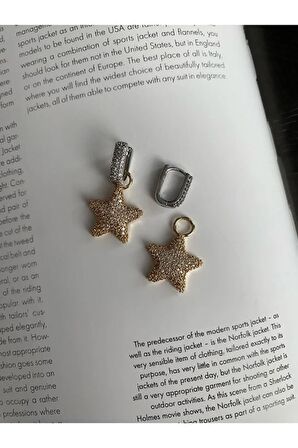 Zirkon Taşlı Yıldız Sallantılı Küpe Çifti