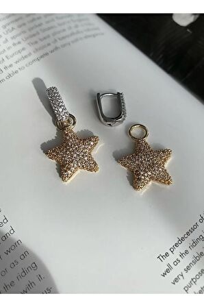 Zirkon Taşlı Yıldız Sallantılı Küpe Çifti
