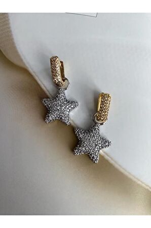 Zirkon Taşlı Yıldız Sallantılı Küpe Çifti