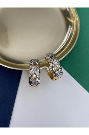 Zirkon Taşlı Sıralı X Altın Kaplama Küpe Çifti