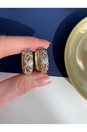 Zirkon Taşlı Sıralı X Altın Kaplama Küpe Çifti