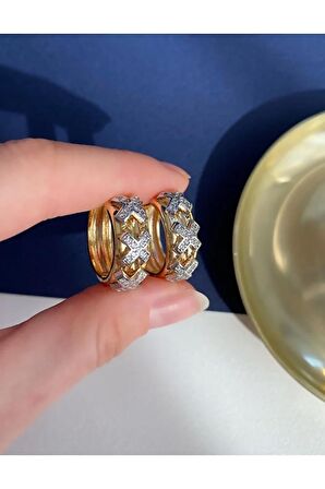 Zirkon Taşlı Sıralı X Altın Kaplama Küpe Çifti