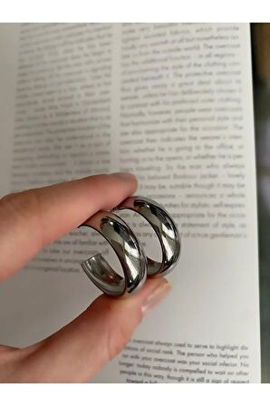 Kadın Halka Gümüş Renk Çelik Kararmaz Küpe Çifti