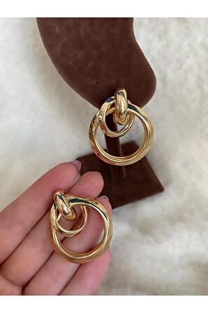 Gold Halka Iç Içe Geçmeli Küpe Çifti
