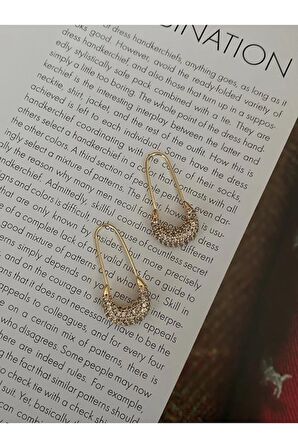 Çengel Iğne Zirkon Taş Montürlü Gold Küpe Çifti