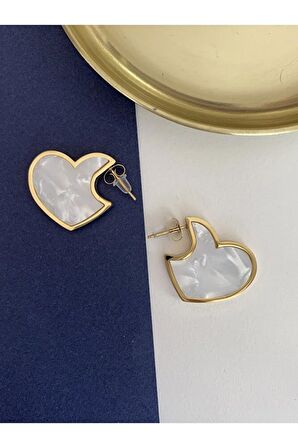 Mineli Kalp Çelik Kararmaz Küpe Çifti