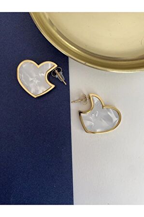 Mineli Kalp Çelik Kararmaz Küpe Çifti