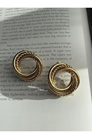 Kadın Iç Içe Geçmeli 3 Halka Gold Kaplama Küpe Çifti