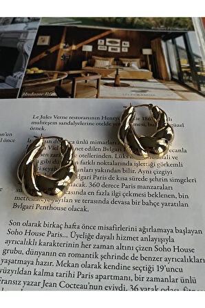 Kadın Örme Halka Gold Kaplama Küpe Çifti