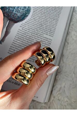 3 Sıra Halka Altın Kaplama Küpe Çifti