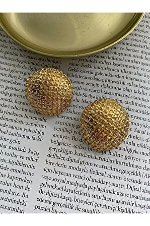 Vintage Tırtıklı İri Halka Çelik Kararmaz Altın Kaplama Küpe Çifti