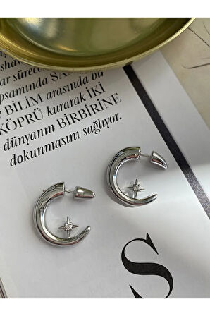 Yıldız Halka Altın Kaplama Kadın Küpe Çifti