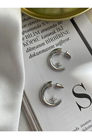 Yıldız Halka Altın Kaplama Kadın Küpe Çifti