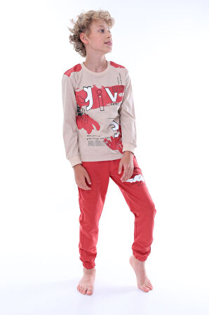 İSOBGİV Give Desenli %100 Pamuk Erkek Çocuk Pijama Takımı 3-8 Yaş 24037