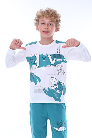 İSOBGİV Give Desenli %100 Pamuk Erkek Çocuk Pijama Takımı 3-8 Yaş 24037