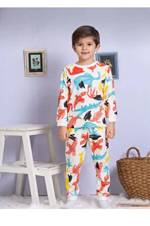 *ELMP Rengarenk Desen %100 Pamuk Erkek Çocuk Pijama Takımı 1-9 Yaş 3006