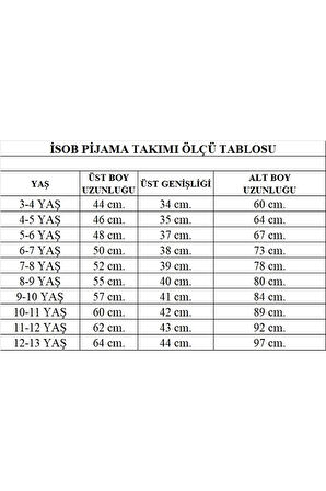 İSOB Mavi Stitch Desenli Fitilli Kumaş %100 Pamuk Kız Çocuk Pijama Takımı 3-8 Yaş 31220-M