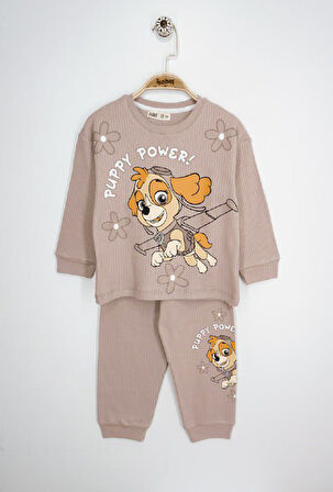 İSOB P.Petrol Desenli Fitilli Kumaş %100 Pamuk Kız Çocuk Pijama Takımı 3-8 Yaş 31225