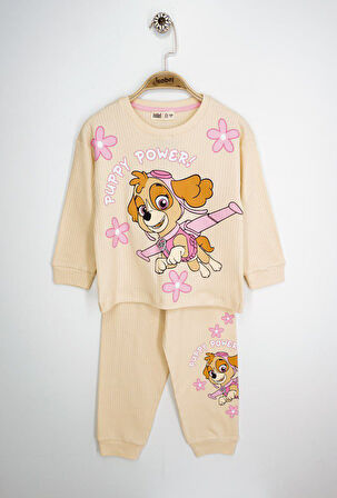 İSOB P.Petrol Desenli Fitilli Kumaş %100 Pamuk Kız Çocuk Pijama Takımı 3-8 Yaş 31225