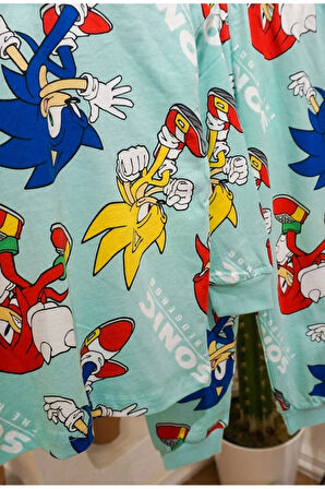 İSOB Mavi Sonic Desenli %100 Pamuk Erkek Çocuk Pijama Takımı 3-13 Yaş 32229-36213-M
