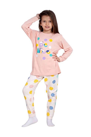 *ELMP Puantiye Desen %100 Pamuk Kız Çocuk Pijama Takımı 2-3 Yaş 4003