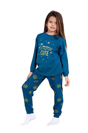 ELMP Snow Cute Desen %100 Pamuk Kız Çocuk Pijama Takımı 1-10 Yaş 4008