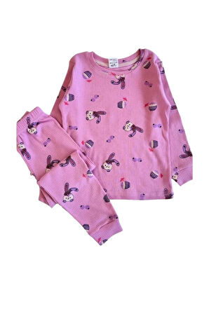 ELMP Lila Tavşan Desenli %100 Pamuk Kız Çocuk Pijama Takımı 1-13 Yaş 4052