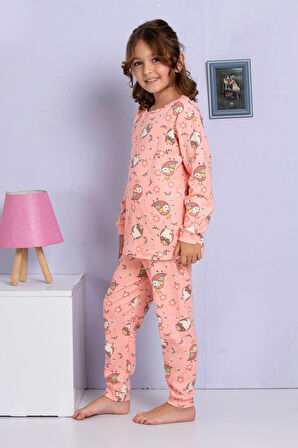 ELMP Somon Baykuş Desenli %100 Pamuk Kız Çocuk Pijama Takımı 1-13 Yaş 4062