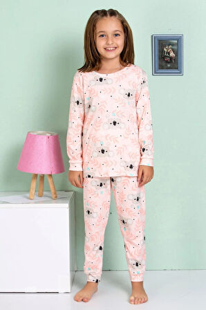 ELMP Pudra Koala Desenli %100 Pamuk Kız Çocuk Pijama Takımı 1-13 Yaş 4063